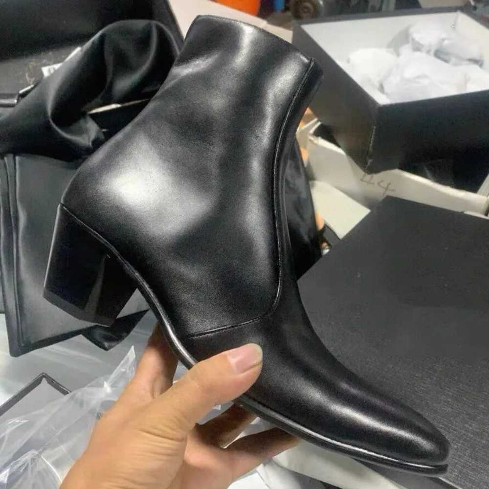New Mens Short Boots High Quality Brand Retro Leather Pointed Toe Ankle Boots 2025 Fashion 6cm High Heel Mens Chelsea Boots Z251218