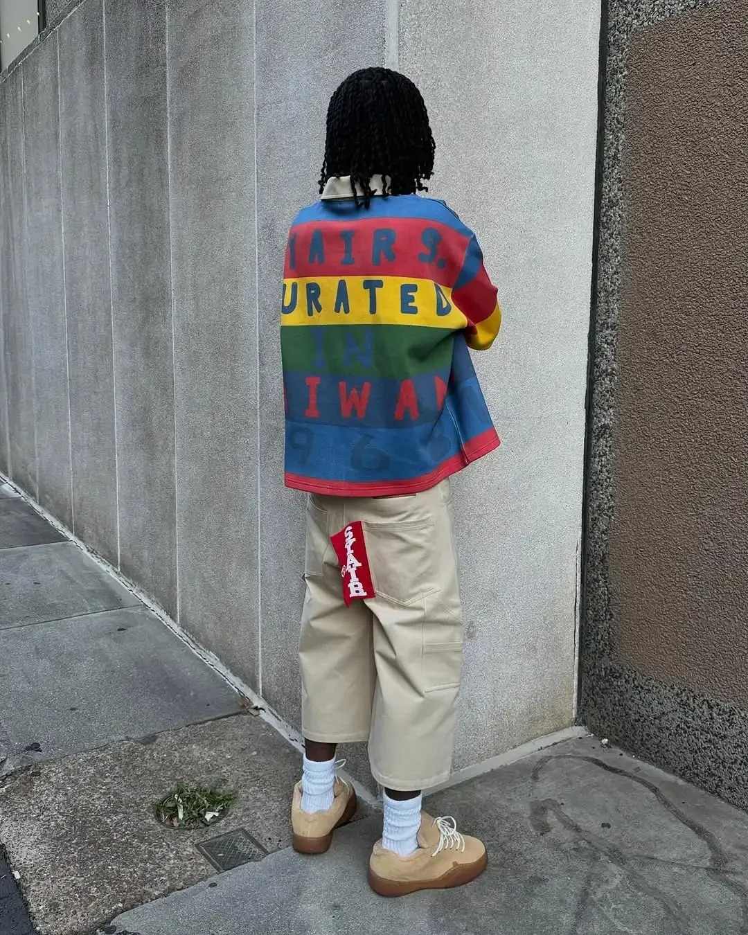 Retro Streetwear Letters Rainbow Elements Polo Shirt Women Mens Loose Sports Hip-hop Sweatshirt Y2K High Street Fashion Top 260109