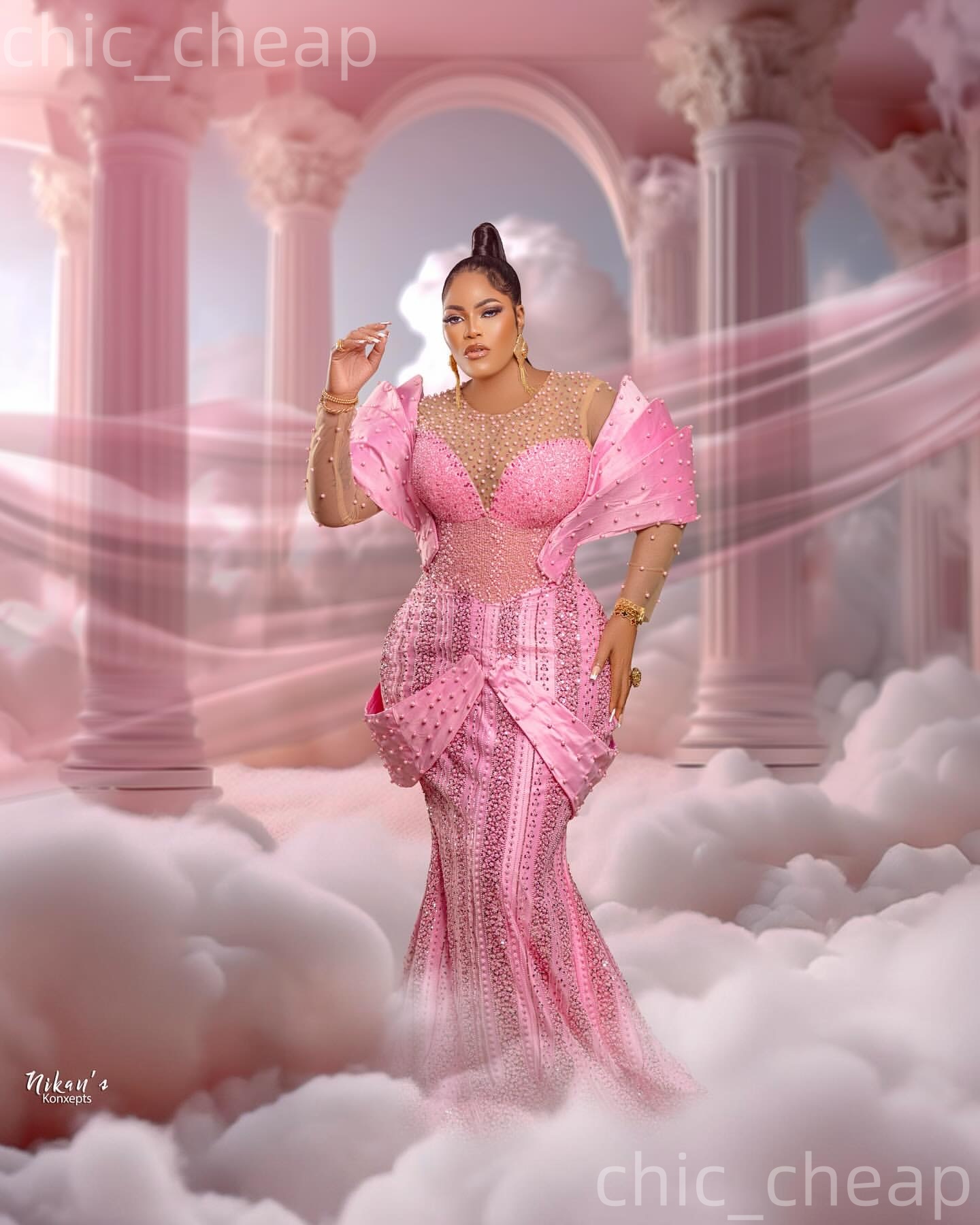 2026 Aso Ebi Pink Mermaid Prom Dresses Pearls Beaded Sheer Neck Evening Formal Party Second Birthday Engagement Reception Gowns Dress For Special Occa