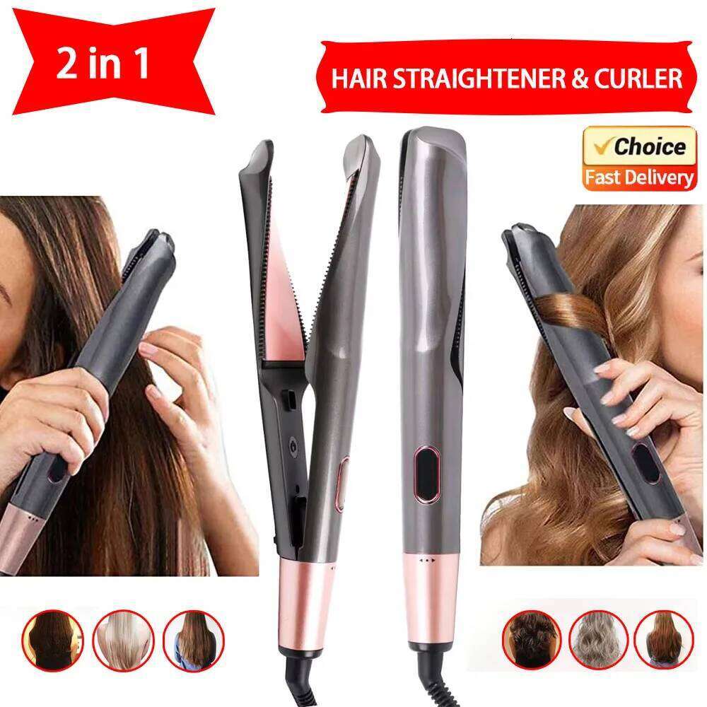2025 New Hair Straightener Curler 2 in 1 Negative Ion Fast Heating Styling Professional Flat Iron Curling Tool Home Travel H260110