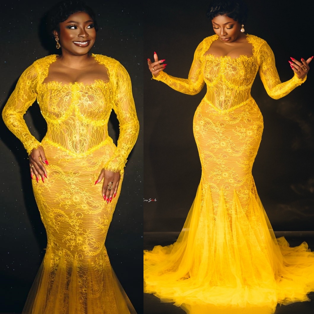 2026 Aso Ebi Yellow Mermaid Prom Dresses Beaded Lace Illusion Vintage Evening Formal Party Second Birthday Engagement Reception Gowns Dress For Specia