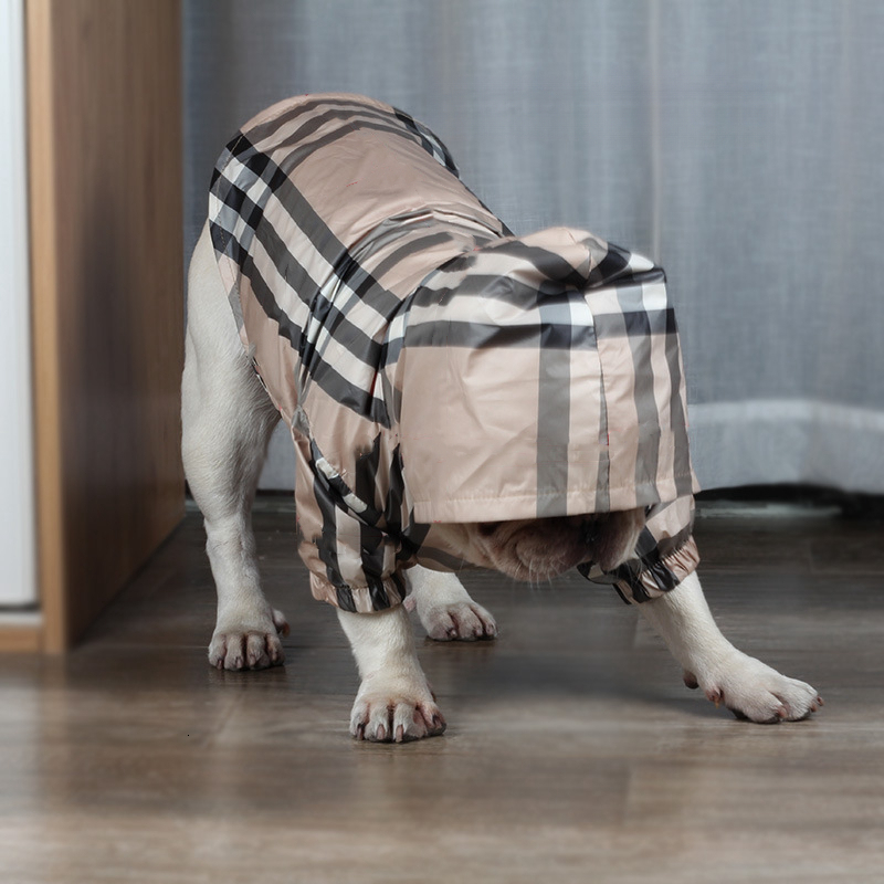 Designer Clothes Classic Check Pattern Dog Apparel Dogs Raincoat Lightweight Windbreaker Hooded Jacket for French bullodg Pug Boston Terrier Outdoor C