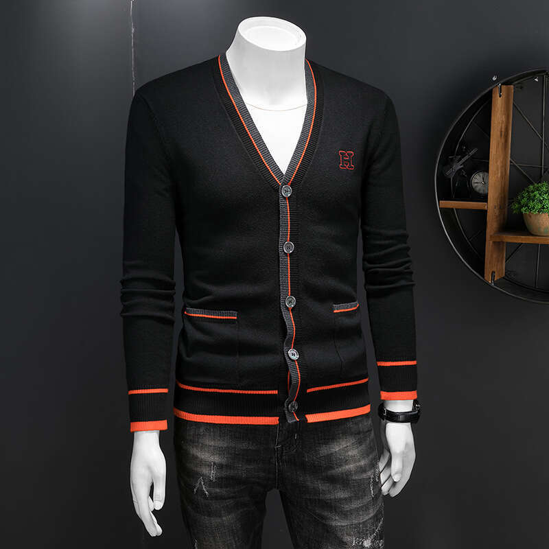 Men's Wool Cardigan European Station Autumn New Single-Breasted Sweater Jacket Outerwear Knitted V-Neck