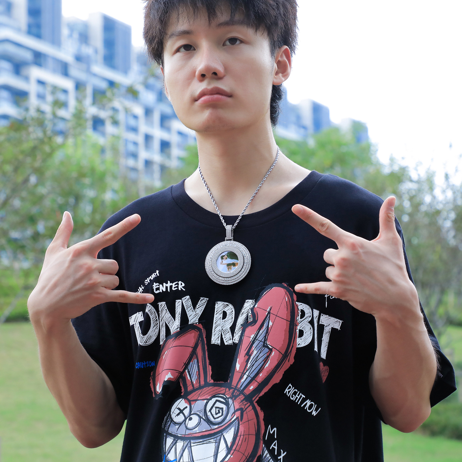 Customize Rotatable Solid Memorial Photo Pendant Necklace TopBling Zircon Men Women Lover Gift Hip Hop Rap Jewelry