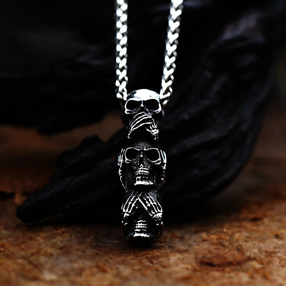 Vintage Unique Stainless Steel Black Skull Pendant Necklace For Men Women Gothic Punk Biker Fashion Jewelry Gifts Drop 260107