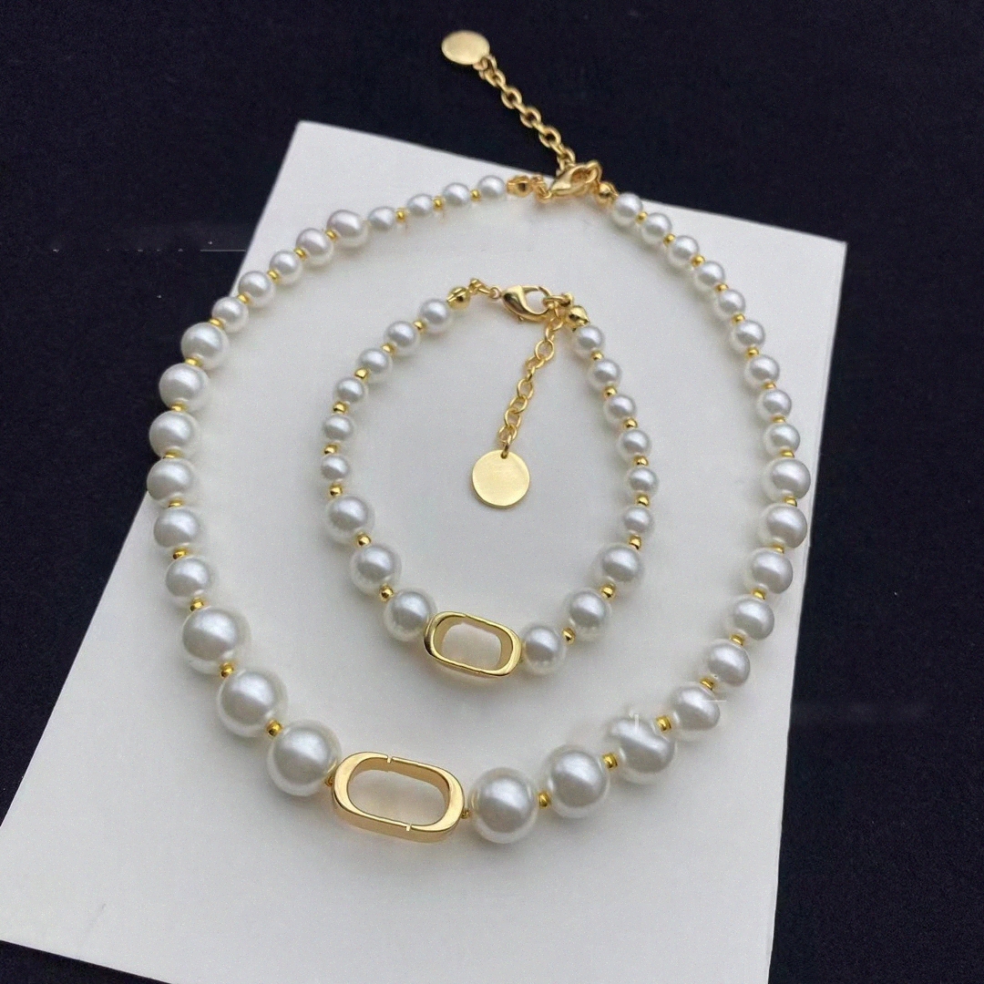 High quality Letter pearl necklace women Designer necklace elegant Jewelry Set Bracelet Gifts for Lady Pendant Necklaces High Version #424 U6fy#