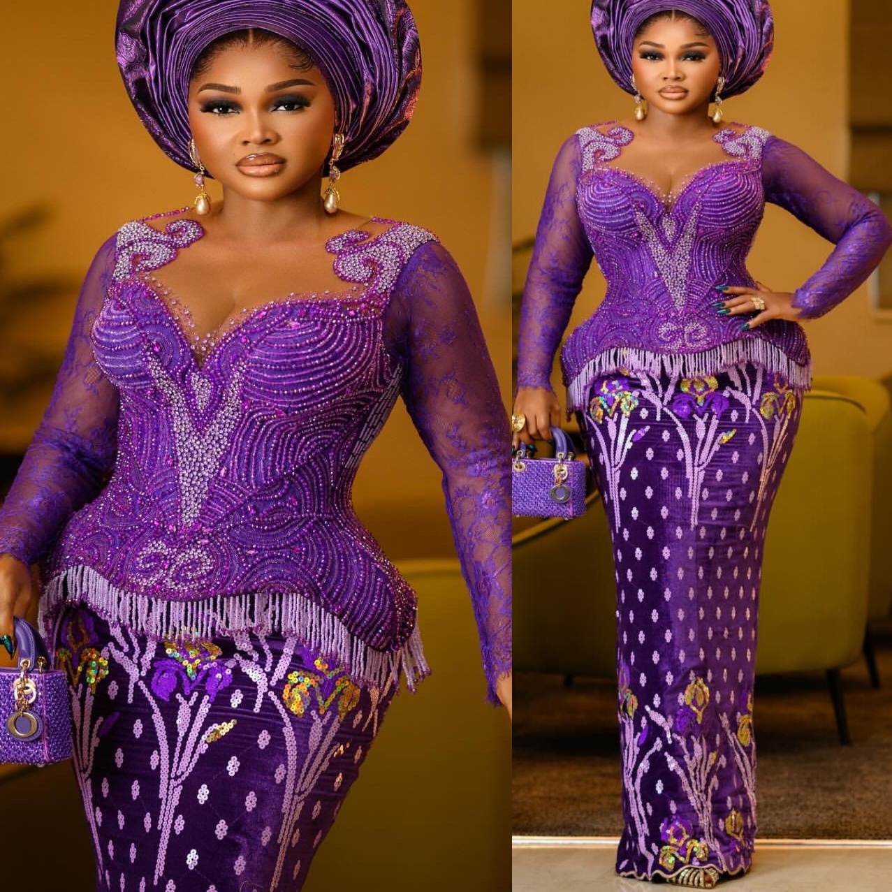 2026 Aso Ebi Purple Sheath Prom Dresses Lace Beaded Sheer Neck Evening Formal Party Second Birthday Engagement Reception Gowns Dress For Special Occas