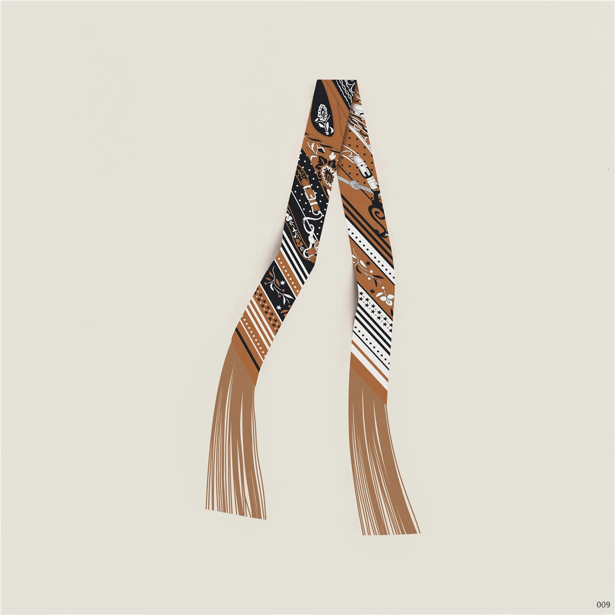 130x5cm tassel Europe Spring Cashew Nut Womens Decorative Small Silk Scarf Hair Band Binding Bag Handle Ribbon Small Scarf 260106