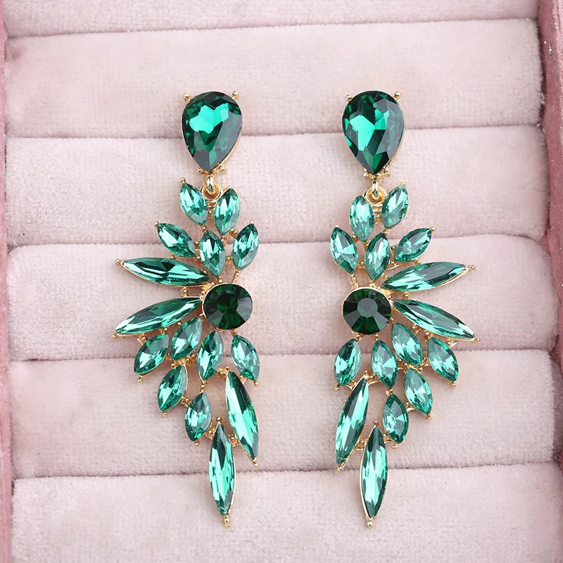 Jewelry Prom Pageant Bridal Accessories Long Red Green Champagne Cluster Crystal Rhinestone Drop Earrings for Women 260109