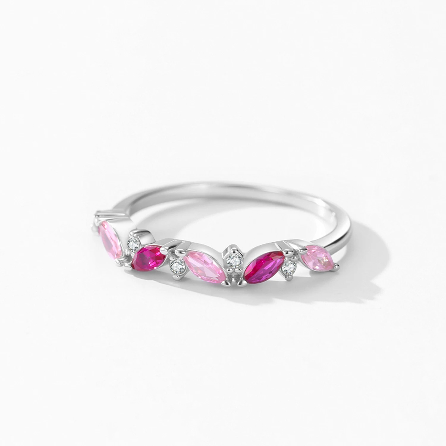 Ailmay Cute 925 Sterling Silver Pink Ruby Zircon Ring Wedding Jewelry Promise Engagement Rings For Women 260107