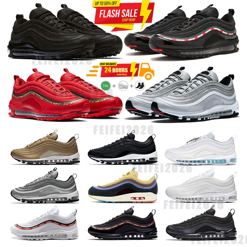 Designer Shoes 97 97s shoes Triple white black pink Running shoes Og Metallic Gold Silver Bullet Mens trainers Women sports Shoes sneaker size 36-45