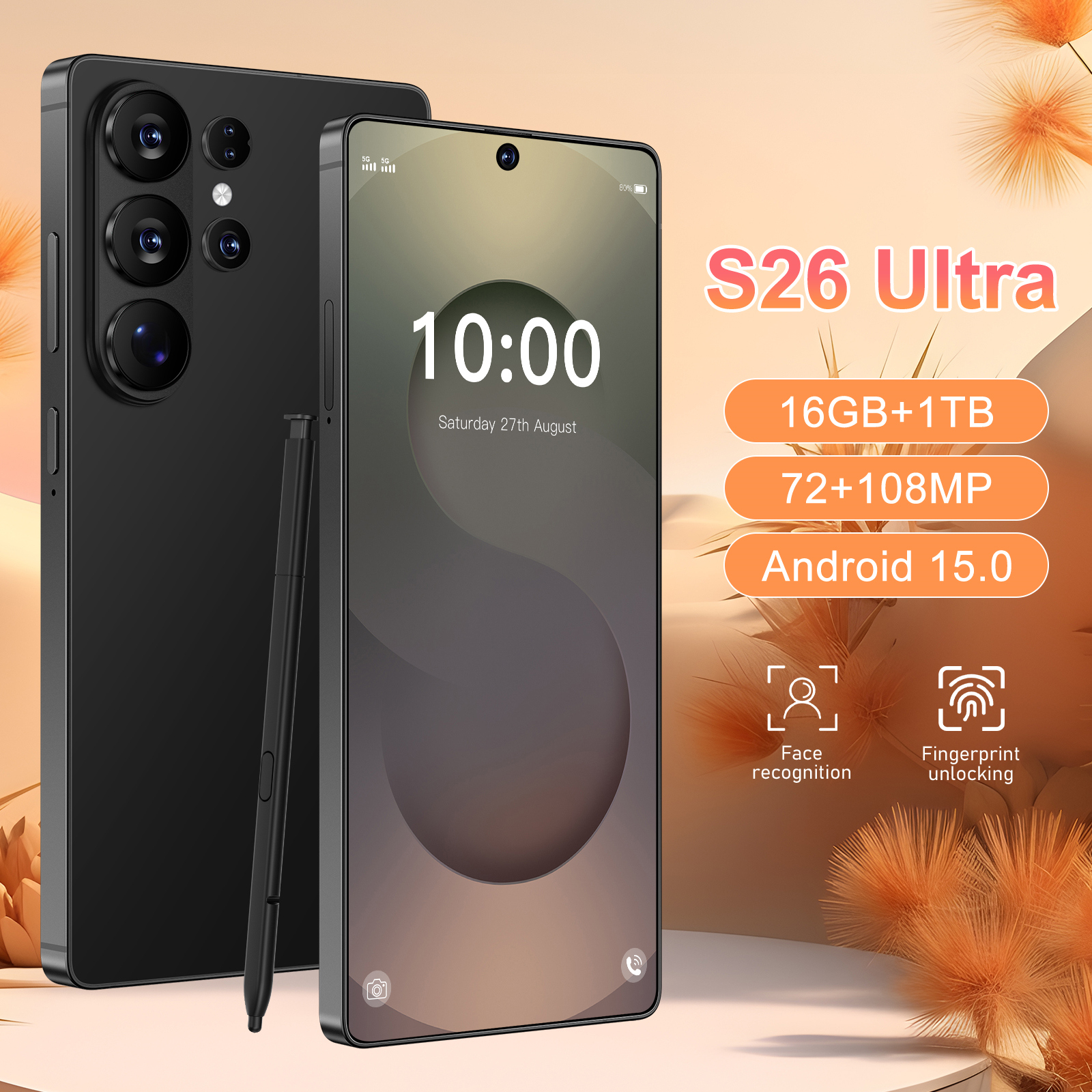 S26Ultra 7.3Inch 5G 16GB+1TB Android 15 Mobile Phones Unlocked cell phone Smartphone dual sim card Camera smart phones 8000 mAh battery