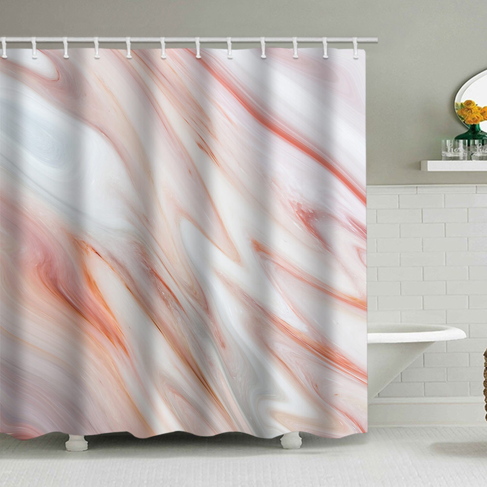 YL-38135 Custom Marble Pattern Shower Curtain, Abstract Geometric Texture, Polyester Waterproof Shower Curtain Set with Hooks