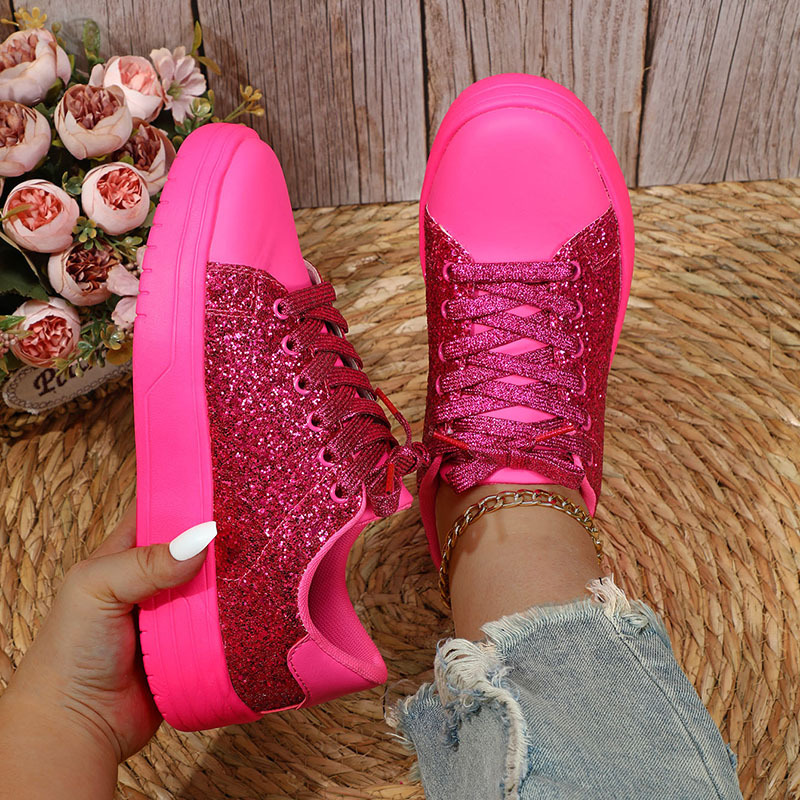 Free Shipping 2026 New Arrival Women's Glitter Casual Sneakers - Sparkle Thick Sole Lace-Up Fashion Shoes