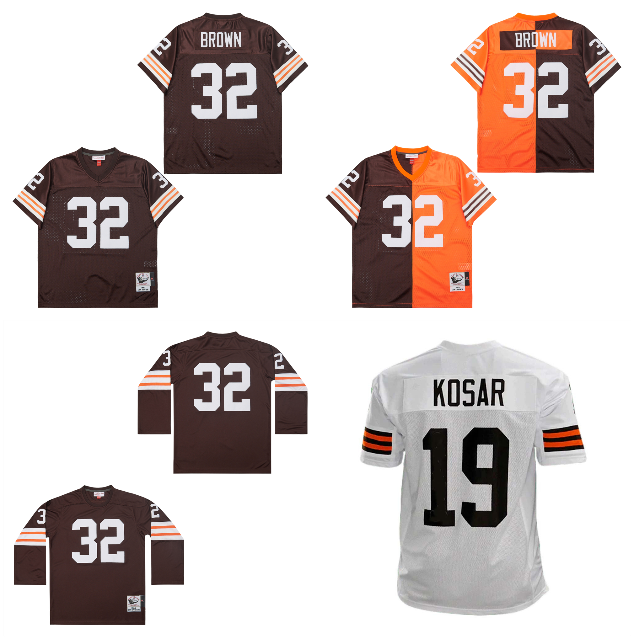 Jim Brown Bernie Kosar Throwback Football Jerseys BrownsS Cleveland White Brown Size S-3XL