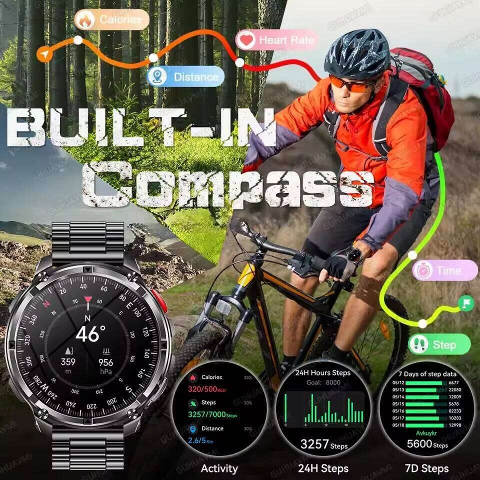 New Military T-Rex3 Ultra 1100mAh Battery Smart Watch 5 ATM Waterproof 1.7"AOD Compass GPS Sports tracker Outdoors Smartwatches 26T0110