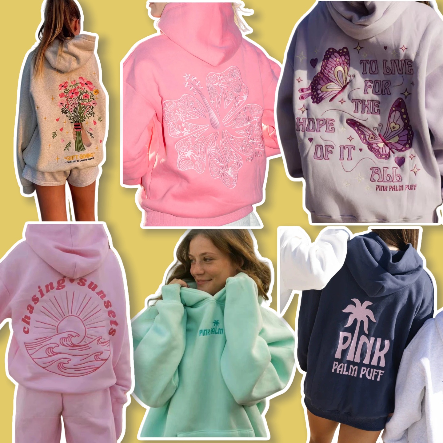 Pink Palm hoodies Chasing Sunsets Hoodies Embroidery Sunshine Fashion Y2k Loose Hooded Sweatshirt hoodie Women street Autumn hoody dh016