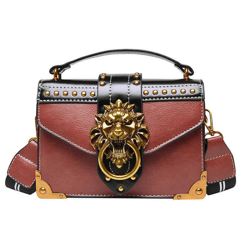 European & American Fashion Crossbody Bag Retro Lion Head Studded Handbag Women's Shoulder Bag