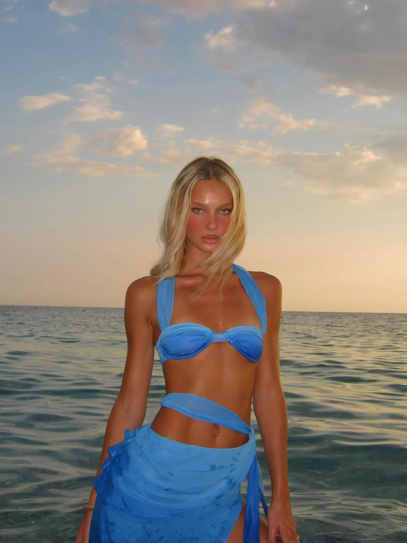 3 Pcs Swimwear Blue Bikini Swimsuit with Skirt Halter Swimwear Women Brazilian Bikini Bathing Suit A Line Skirt Summer Female 260109 - view 3