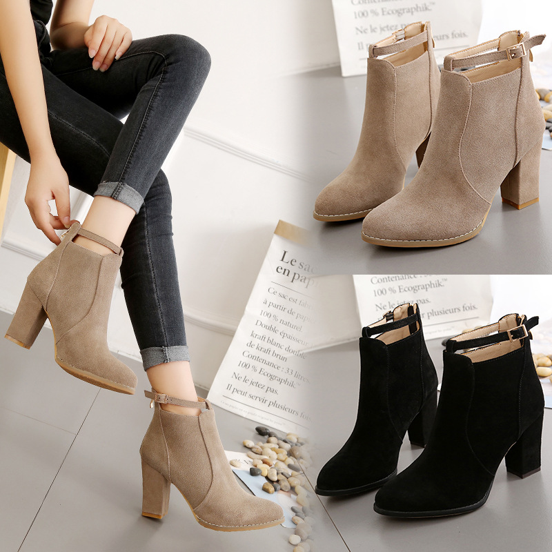 Hots 2026 Autumn Winter Ankle Boots, British Style Chunky Heel Martin Boots with Back Zipper, Women's Fashion Block Heel Booties