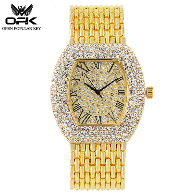 2026 new model Classic barrel shaped dial with sparkling rhinestone decoration luxury dinner watch metal color temperament Roman numeral scale retro d