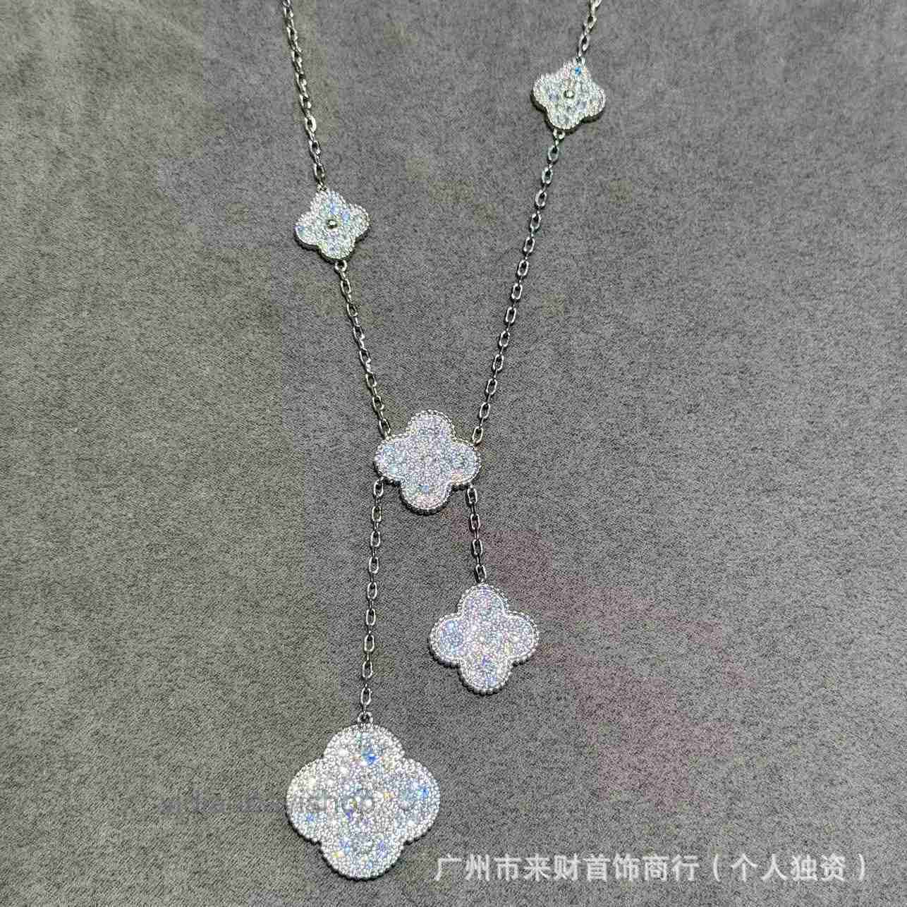 clover necklace vanly cleef jewlery Four-leaf Clover Six-Flower Full Diamond Pendant Necklace for Women Luxurious Fashion Evening Collarbone Chain