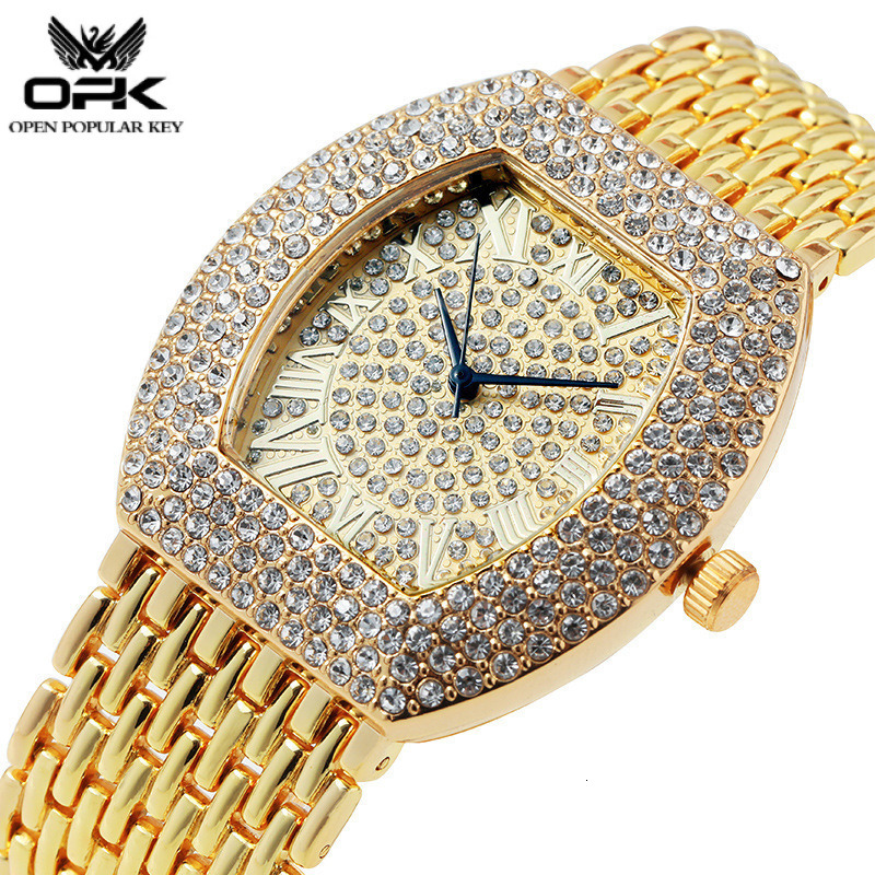 2026 new model Classic barrel shaped dial with sparkling rhinestone decoration luxury dinner watch metal color temperament Roman numeral scale retro d