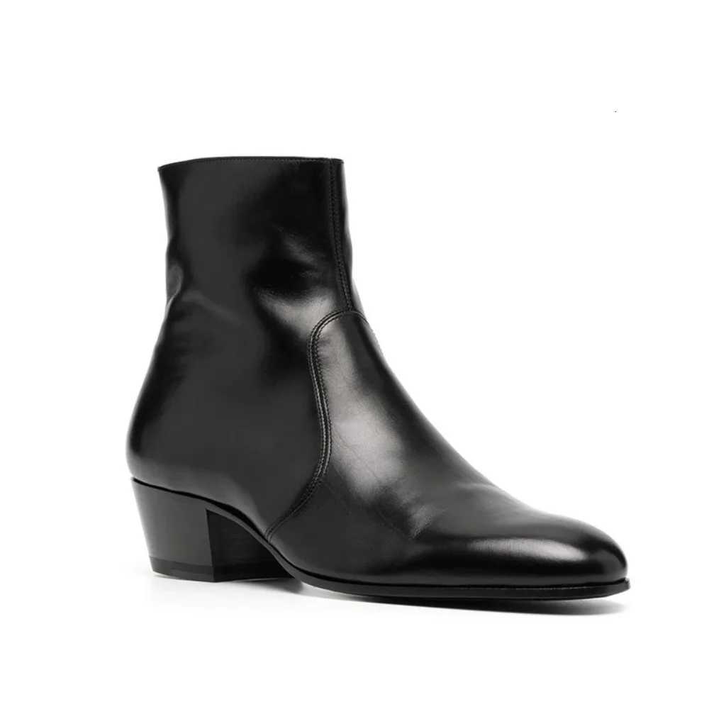 Man Chelsea Boots Genuine Leather Ankle Business Round Toe High Heels Mens Boots Size 37-46 Men Shoes Mens Boots Z251218