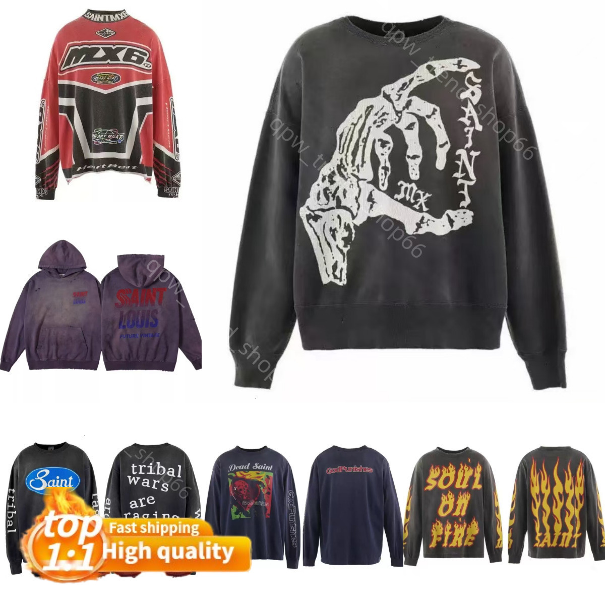 top SAINT Michael hoodie sweatshirt mens Saint Michael Clothing Letter Printed Design LongSleeve Round Loose Sweater white gray cotton streetwear clothin