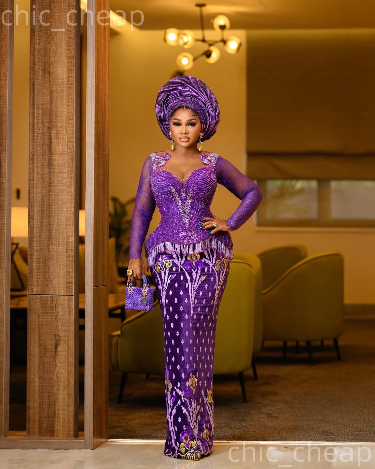 2026 Aso Ebi Purple Sheath Prom Dresses Lace Beaded Sheer Neck Evening Formal Party Second Birthday Engagement Reception Gowns Dress For Special Occas