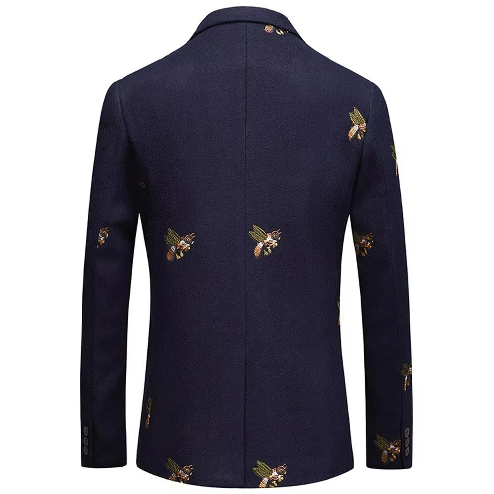 Classic Men's Wedding Suits Single Breasted Bee Embroidery Tweed Blazer Flat Collar Slim Fit Formal Suit - view 3