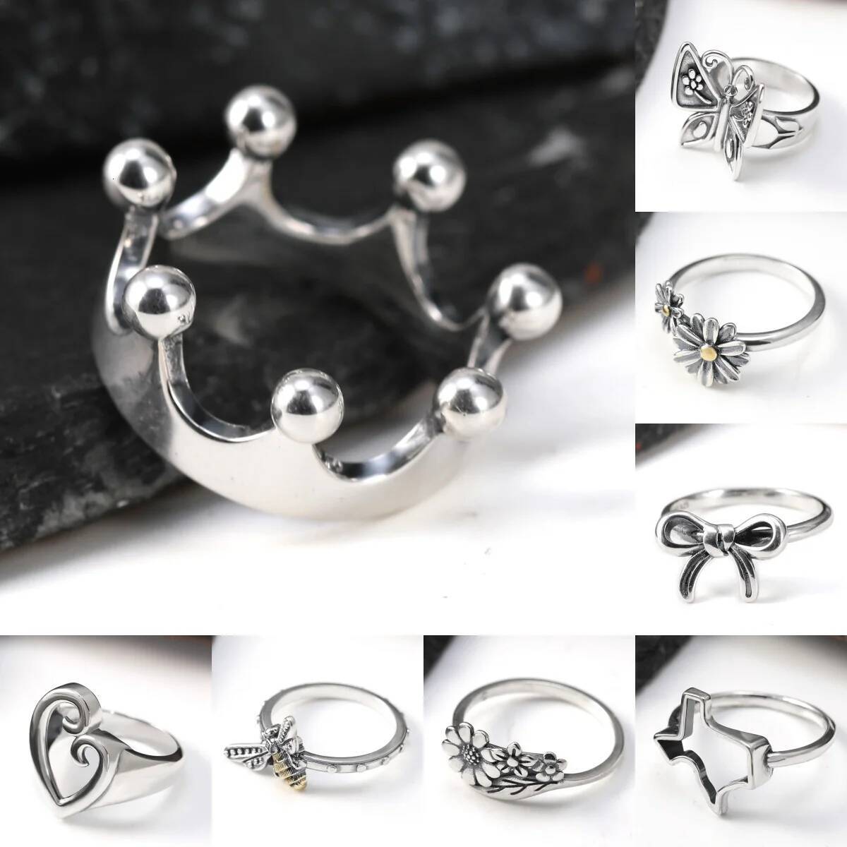 S925 Flower Crown Fashionable and Exquisite Couple Ring Series