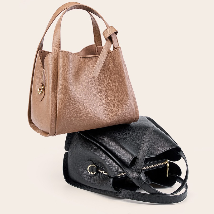 OC255M19 Genuine Leather Bucket Bag for Women Daily Outfit Business Formal Shoulder Crossbody Small Handbag Luxury Style