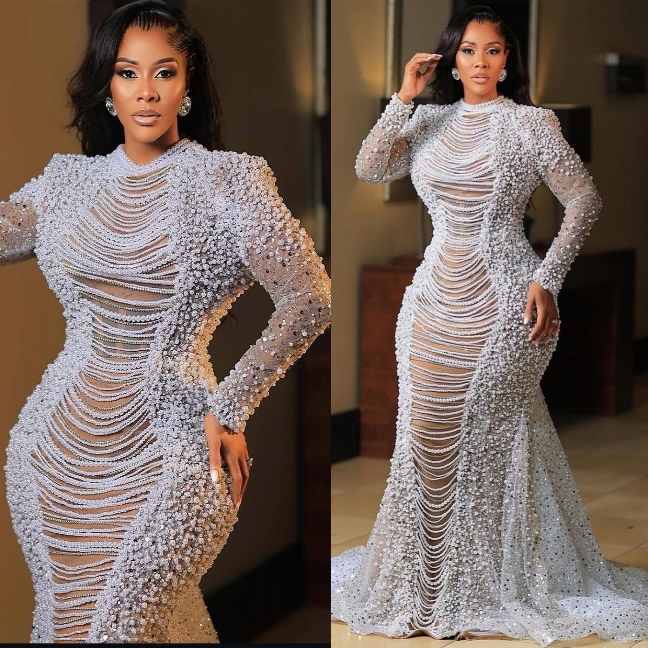 Aso Ebi Ivory Mermaid Prom Dresses 2026 Pearls Crystals Illusion Sequined Evening Formal Party Second Birthday Engagement Gowns Dress For Special Occa