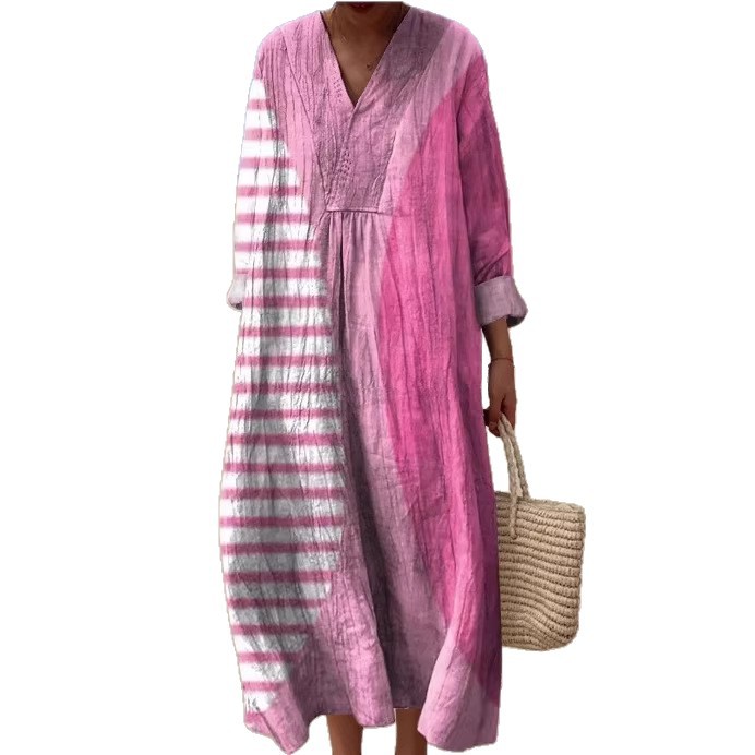 KO43090 Cross-border Eurasia Amazon New Long-sleeved Dress Plus Size V-neck Pocket Casual