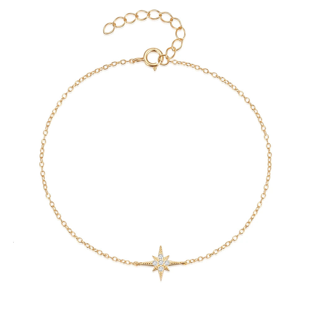 ROXI 925 Sterling Silver Punk Sun And Star Bracelet For Women Party 173cm Bangle Pulseras Plata 18k Gold Color Jewelry 260107