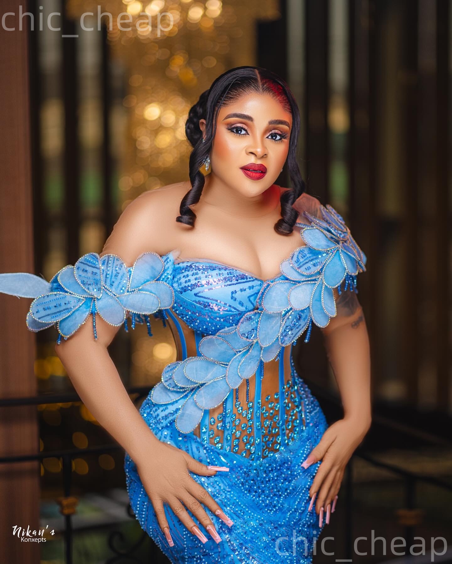 2026 Aso Ebi Blue Mermaid Prom Dresses Florals Crystals Beaded Evening Formal Party Second Birthday Engagement Reception Gowns Dress For Special Occas