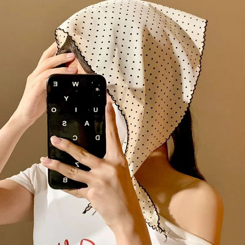 French Polka Dots Triangle Hair Scarf White Silk Summer Korean Hair Band Sweet Scarf Kerchief Women Girl Headscarf Headdress 260107