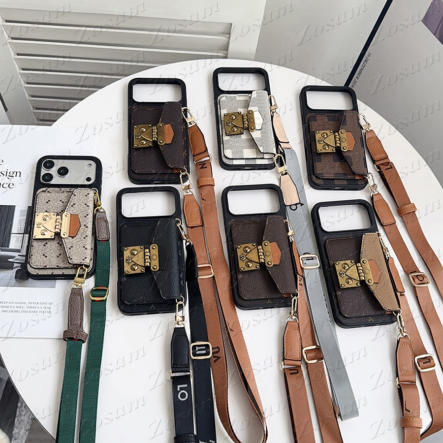 Luxury Lock Card Pocket Phone Case for iPhone 17 Pro Max Air 16 15 14 Plus 13 12 11 Pro Max Leather Designer Anti-drop Cover Samsung S26 Galaxy S25 S24 S23 S22 S21 S20 Ultra