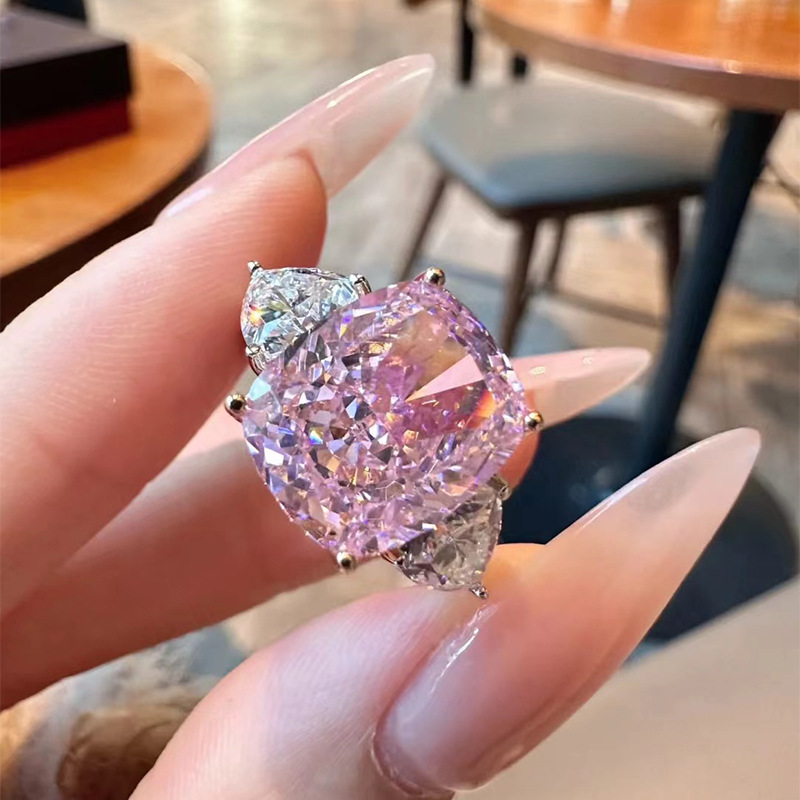 2026 Choucong Wedding Rings Luxury Jewelry 10kT White Gold Fill Cushion Shape Pink 6A Zircon CZ Diamond Elegant Party Women Open Ring Gift Adjustable 