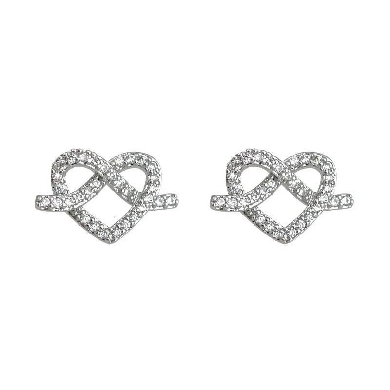 Korean Fashion Heart Shape Crystal Earrings Pretzel Knot Light Commute Jewelry Elegant Ear Accessories 260107