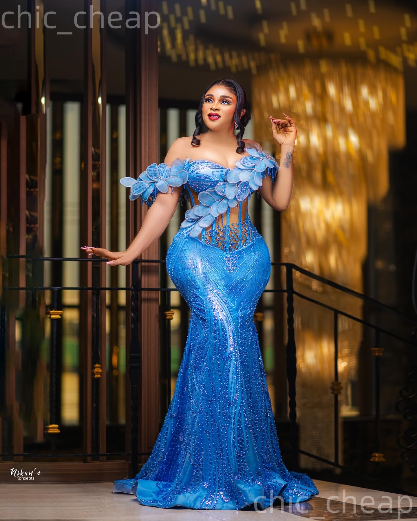 2026 Aso Ebi Blue Mermaid Prom Dresses Florals Crystals Beaded Evening Formal Party Second Birthday Engagement Reception Gowns Dress For Special Occas