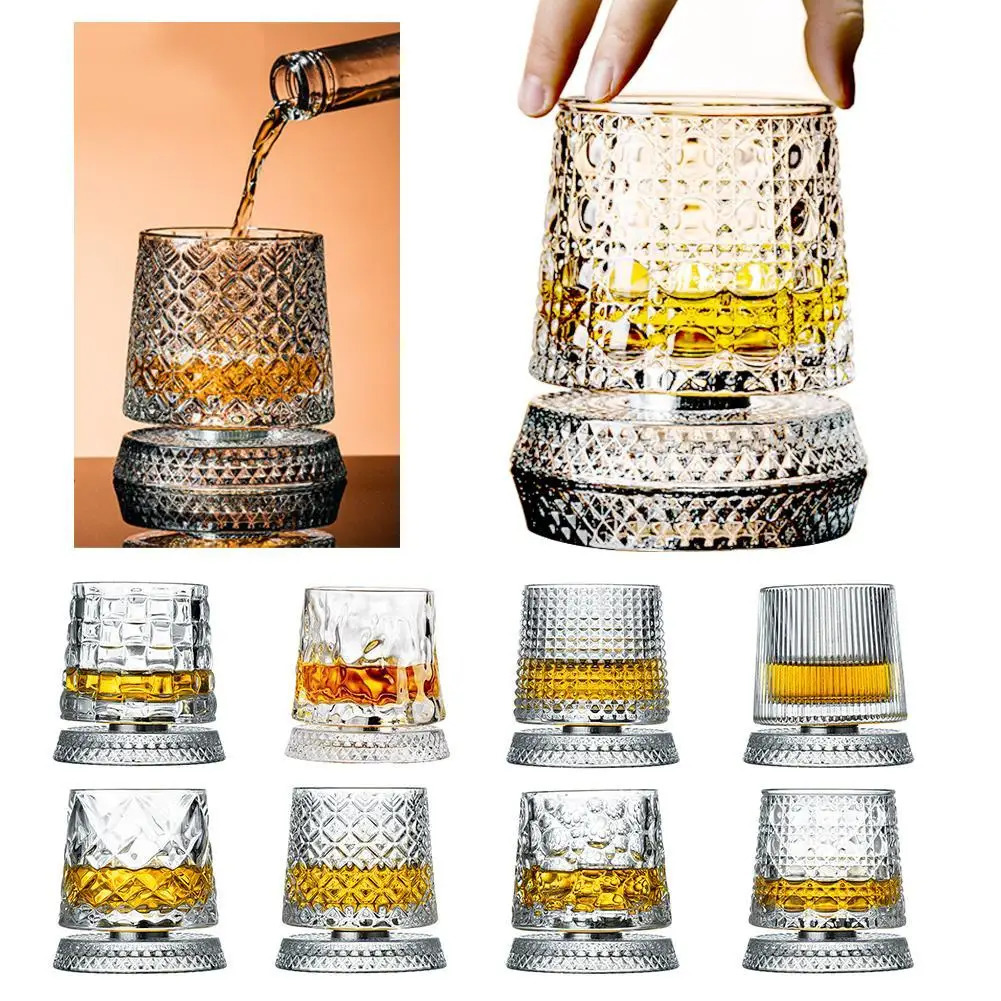 2PCS Whiskey Glasses Rotating Whisky Glass With Glass Base 360 Rotate Degrees Crystal Rum Glass For Cocktail Party Drinking Gift 260109