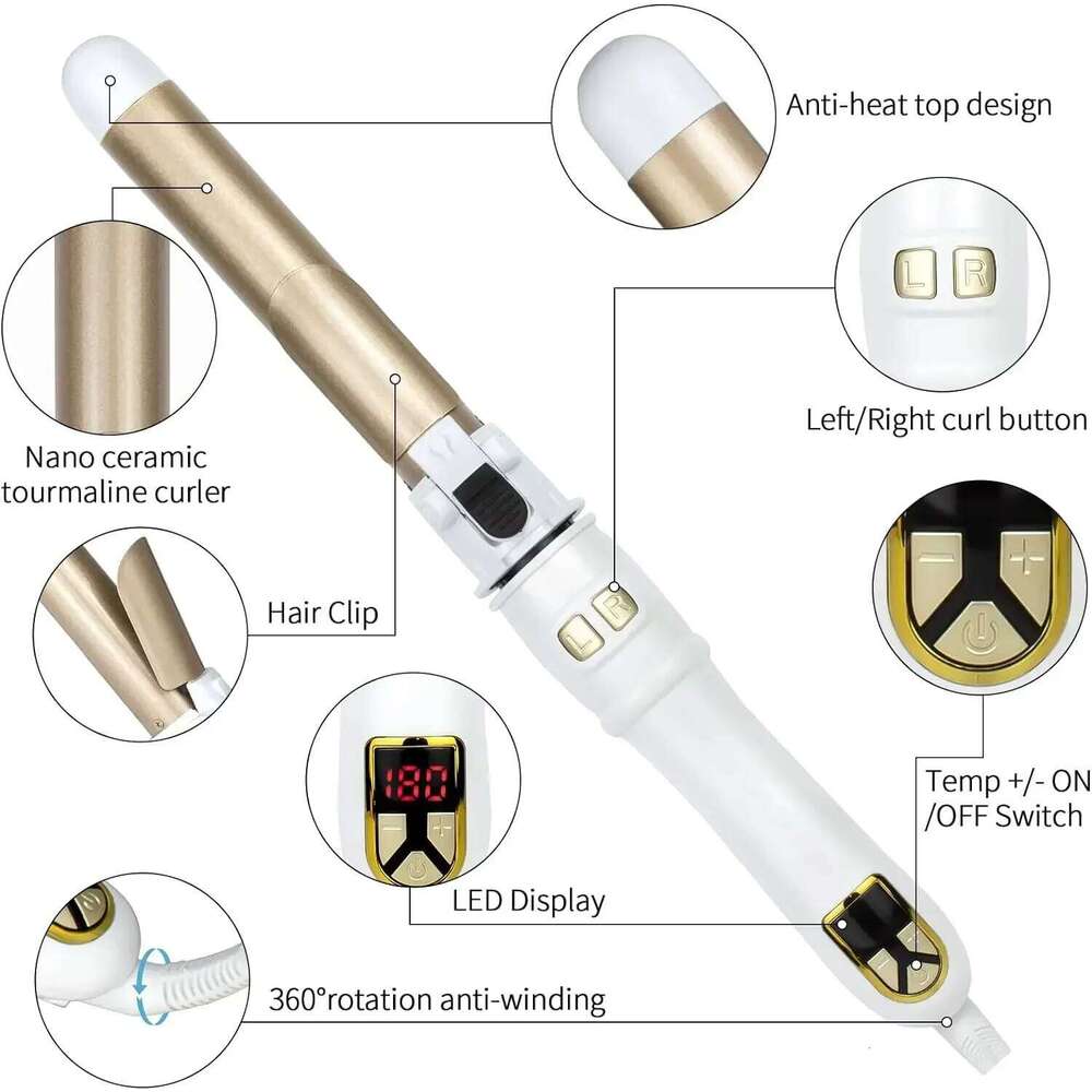 6 Fully Automatic Rotating Curling Iron 28mm Ceramic Barrel Curler for Big Waves and Professional Hair Styling H260110