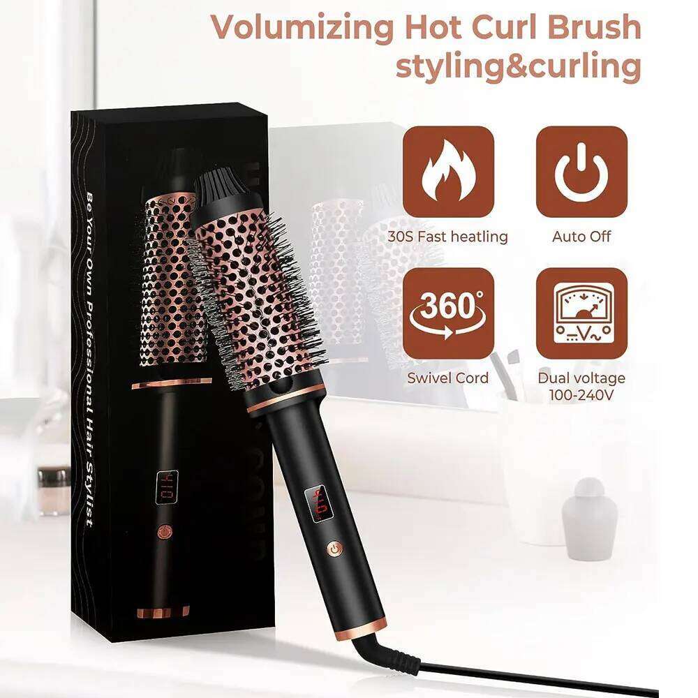 Thermal 1.5 Inch Heated Ceramic Curling Iron Volumizing Heating Round Brush Travel Hair Curler Comb H260110