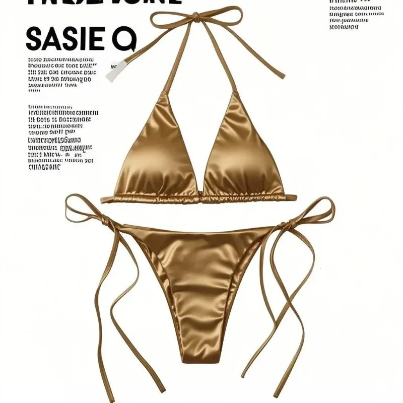 Womens Solid Brown Micro Bikini Set String Halter Triangle Thong Sexy Wrinkled Swimsuit Bathing Suit Mujer Biquine Brasileiro 260109 - view 7