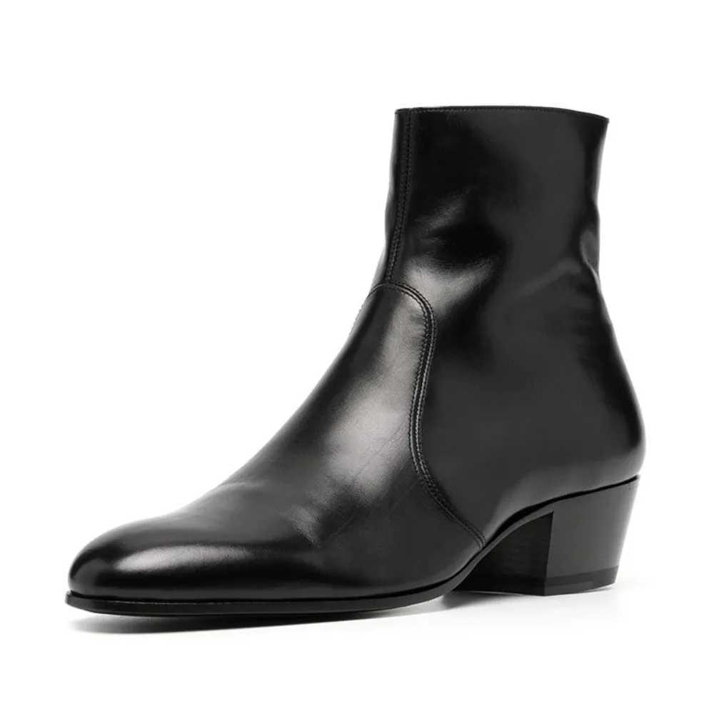 Man Chelsea Boots Genuine Leather Ankle Business Round Toe High Heels Mens Boots Size 37-46 Men Shoes Mens Boots Z251218
