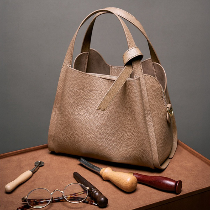 OC255M19 Genuine Leather Bucket Bag for Women Daily Outfit Business Formal Shoulder Crossbody Small Handbag Luxury Style