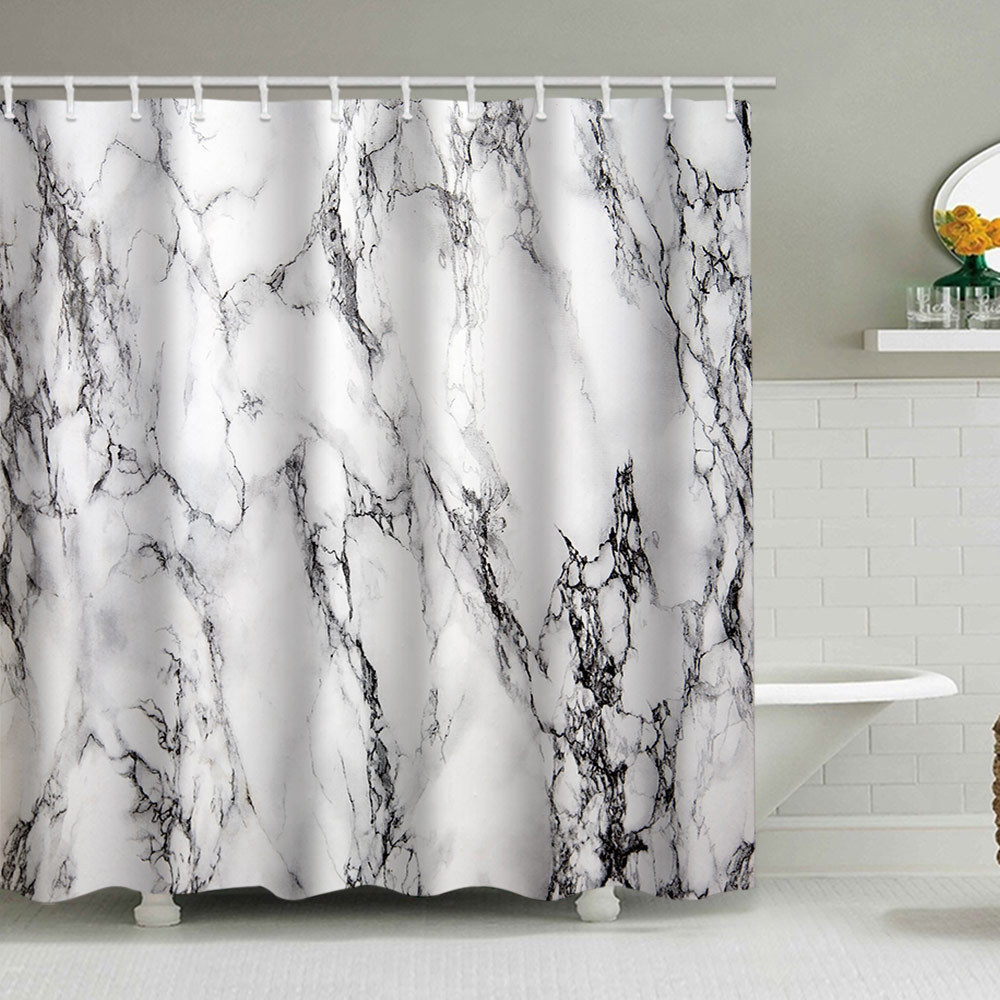 YL-38136 Custom Marble Pattern Shower Curtain, Abstract Geometric Texture, Polyester Waterproof Shower Curtain Set with Hooks