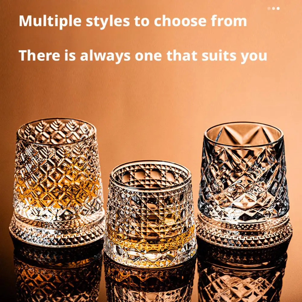 2PCS Whiskey Glasses Rotating Whisky Glass With Glass Base 360 Rotate Degrees Crystal Rum Glass For Cocktail Party Drinking Gift 260109 - view 4